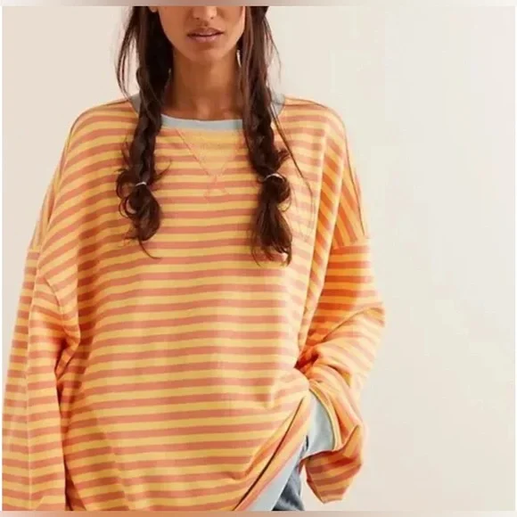 Free people Classic Striped Oversized Crewneck - Picture 1 of 5